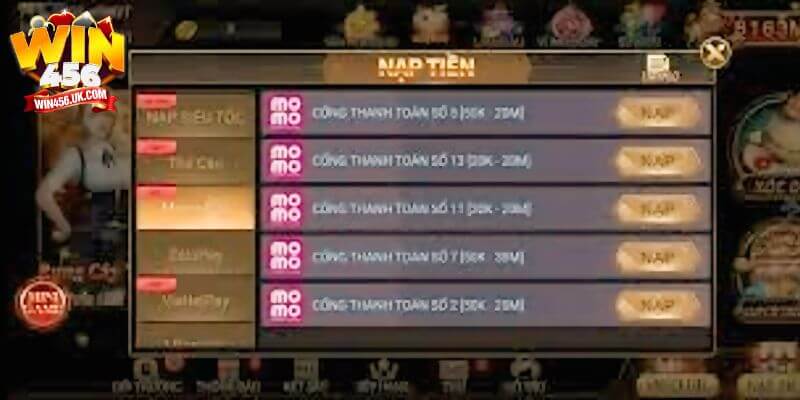Nạp tiền Win456 cực nhanh với ví điện tử.