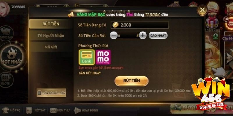 Rút tiền Win456 cực nhanh với vài thao tác đơn giản.